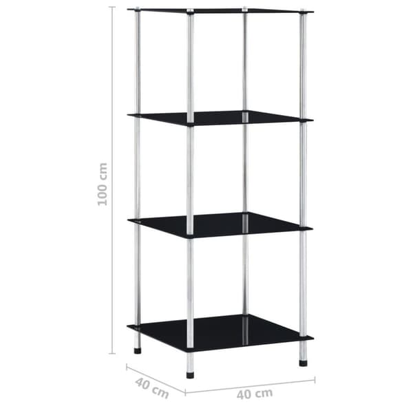 vidaXL Hylla 4 hyllplan svart 40x40x100 cm härdat glas