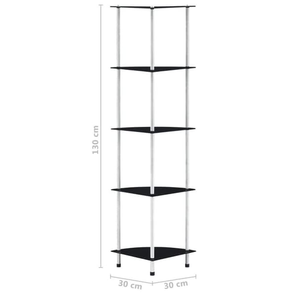 vidaXL Hylle 5 etasjer svart 30x30x130 cm herdet glass