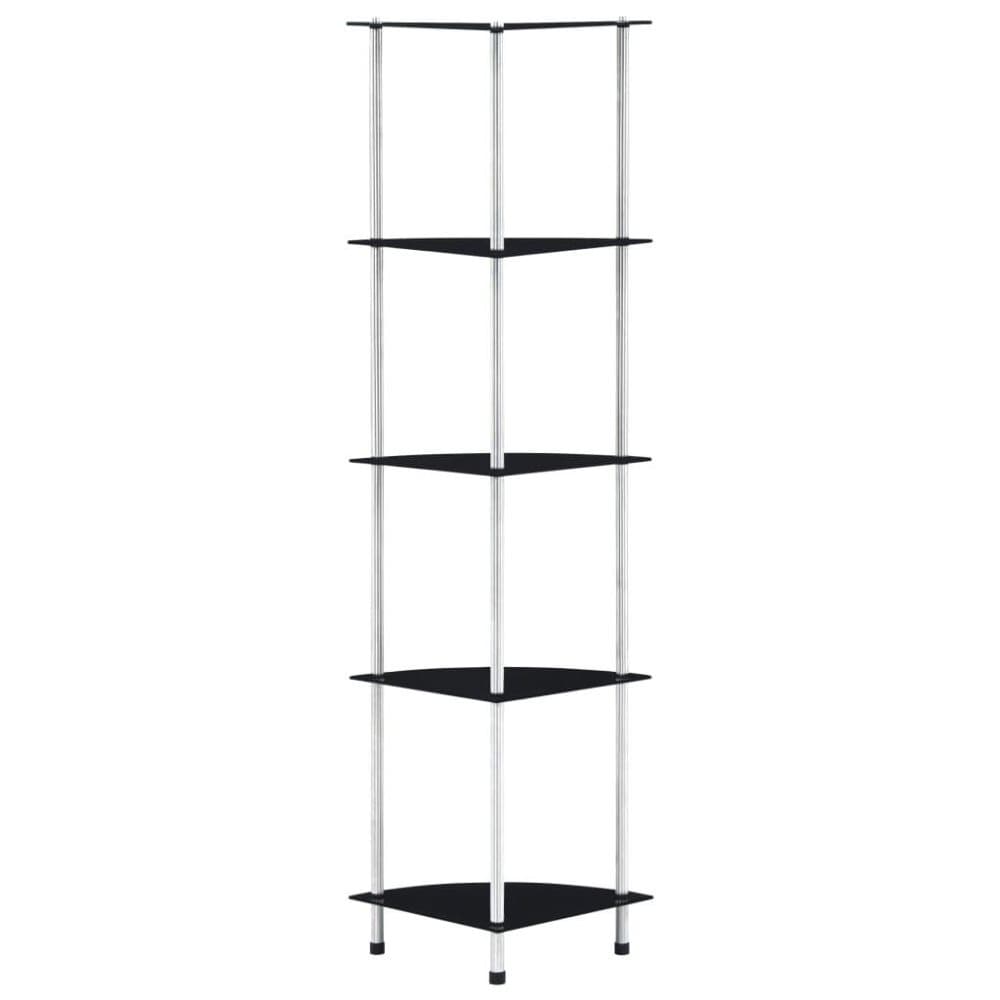 vidaXL Hylla 5 hyllplan svart 30x30x130 cm härdat glas