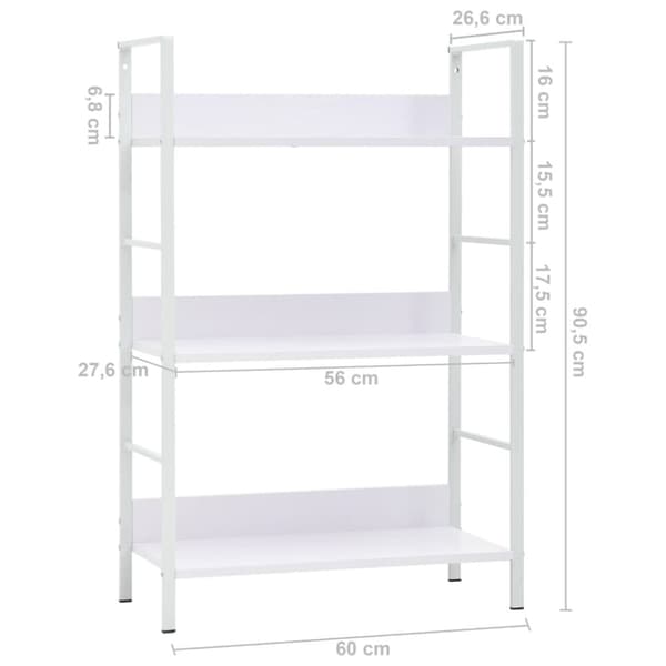 vidaXL Bogreol/reol med 3 hylder 60x27,6x90,5 cm konstrueret træ hvid change