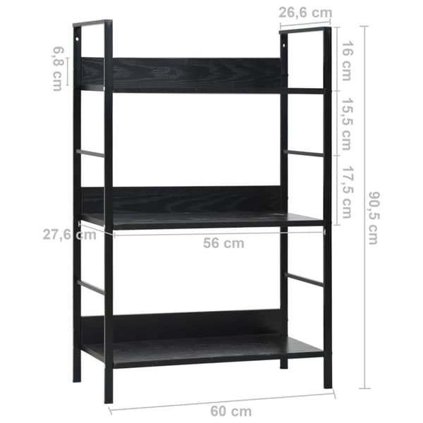 vidaXL Bokhylle 3 lag svart 60x27,6x90,5 cm konstruert tre