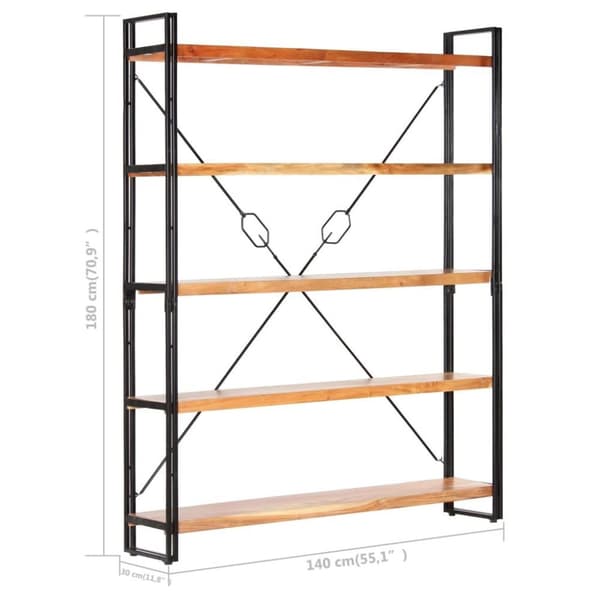 vidaXL Bokhylla med 5 hyllor 140x30x180 cm massivt akaciaträ