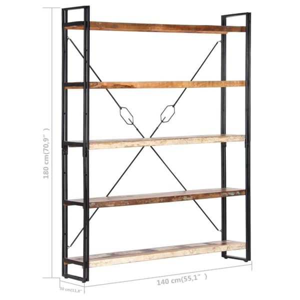 vidaXL Bogreol/reol med 5 hylder 140x30x180 cm massivt genbrugstræ change