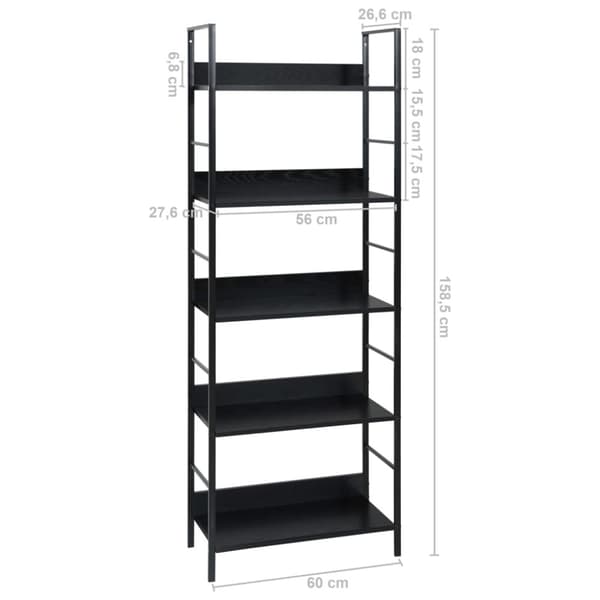 vidaXL Bokhylle 5 lag svart 60x27,6x158,5 cm konstruert tre