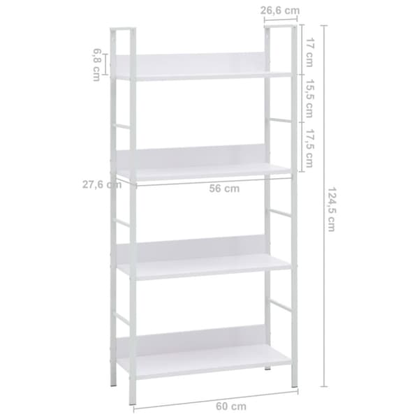 vidaXL Bogreol/reol med 3 hylder 60x27,6x124,5 cm konstrueret træ hvid change