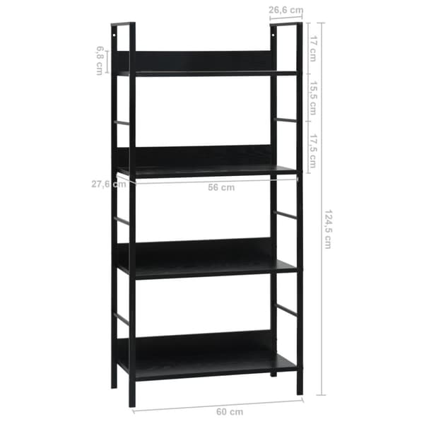vidaXL Bokhylla 4 hyllplan svart 60x27,6x124,5 cm konstruerat trä