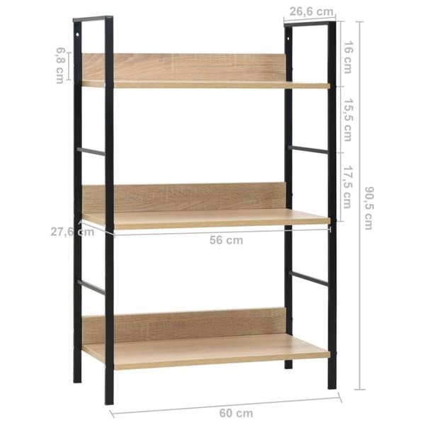 vidaXL Bogreol/reol med 3 hylder 60x27,6x90,5 cm konstrueret træ egetræ change