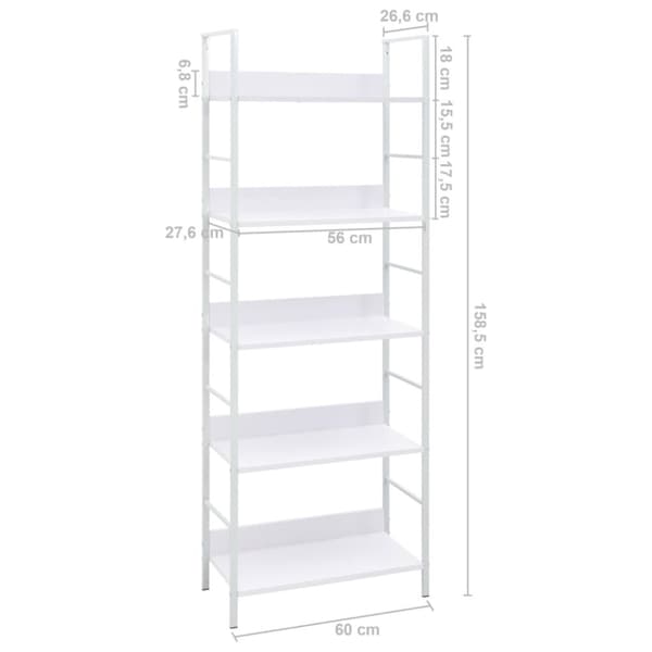 vidaXL Bogreol/reol med 5 hylder 60x27,6x158,5 cm konstrueret træ hvid change