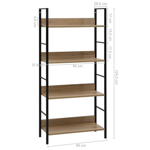 vidaXL Bogreol/reol 60x27,6x124,5 cm 4 hylder konstrueret træ egetræsfarve change