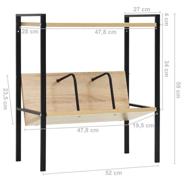 vidaXL Bokhylla 2 hyllplan svart och ek 52x28x59 cm spånskiva