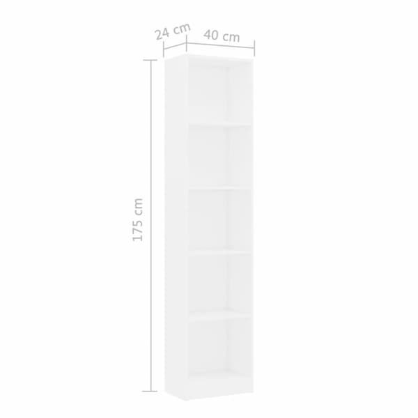vidaXL Bogreol/reol med 5 hylder 40 x 24 x 175 cm spånplade hvid change