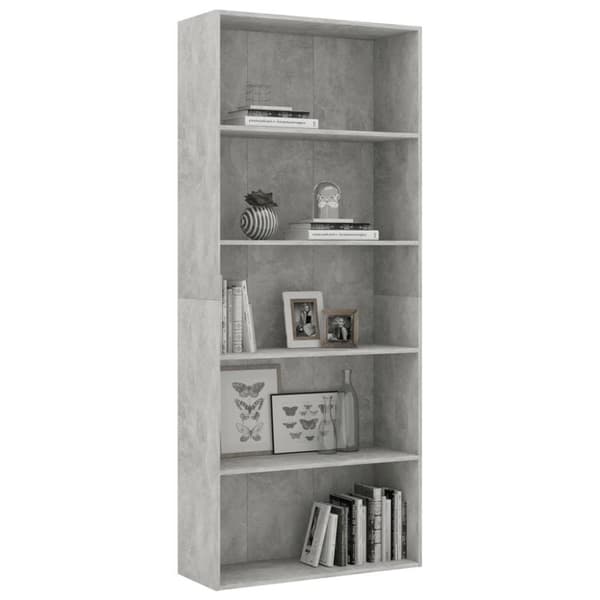 vidaXL Bogreol/reol med 5 hylder 80x30x189 cm konstrueret træ betongrå change