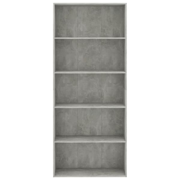 vidaXL Bogreol/reol med 5 hylder 80x30x189 cm konstrueret træ betongrå change