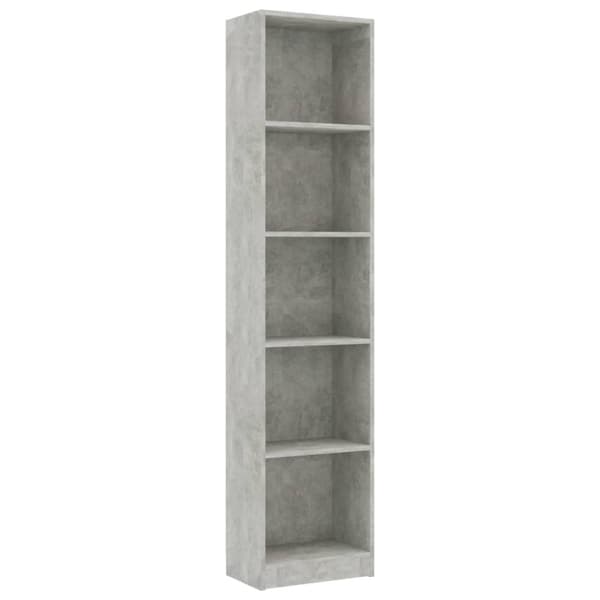 vidaXL Bokhylle 5 nivåer betonggrå 40x24x175 cm sponplate