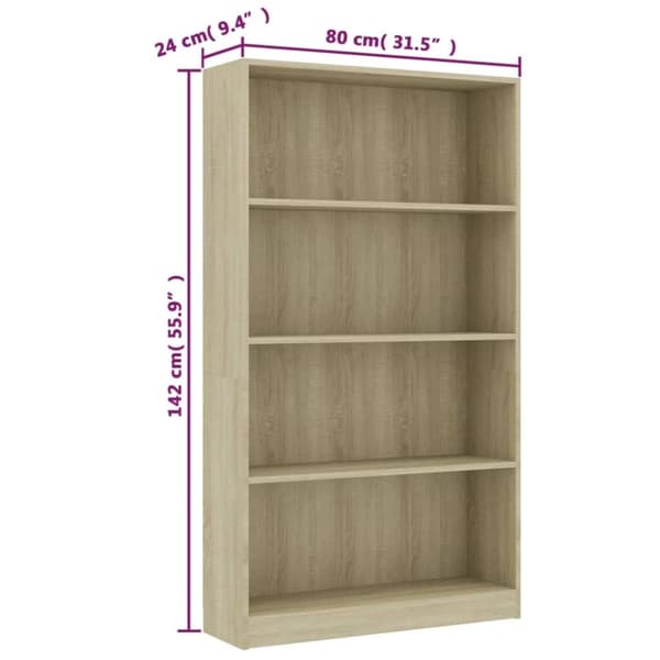 vidaXL Bogreol/reol med 4 hylder 80x24x142 cm konstrueret træ sonoma-eg change