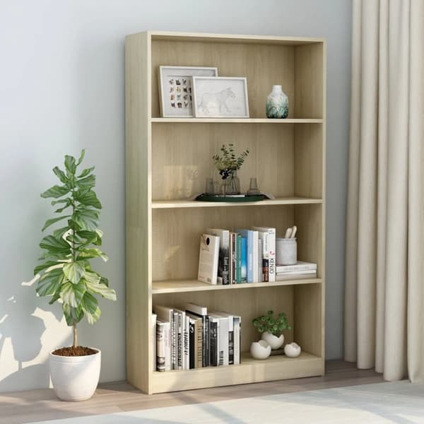 vidaXL Bogreol/reol med 4 hylder 80x24x142 cm konstrueret træ sonoma-eg change