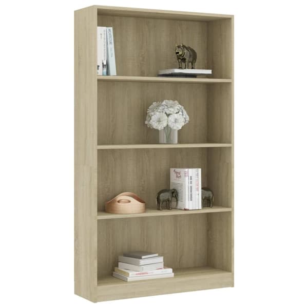 vidaXL Bogreol/reol med 4 hylder 80x24x142 cm konstrueret træ sonoma-eg change