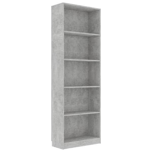 vidaXL Bokhylla 5 hyllor betonggrå 60x24x175 cm konstruerat trä