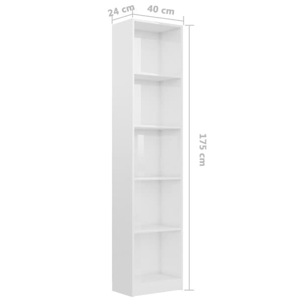 vidaXL Bokhylla 5 hyllor vit högglans 40x24x175 cm spånskiva