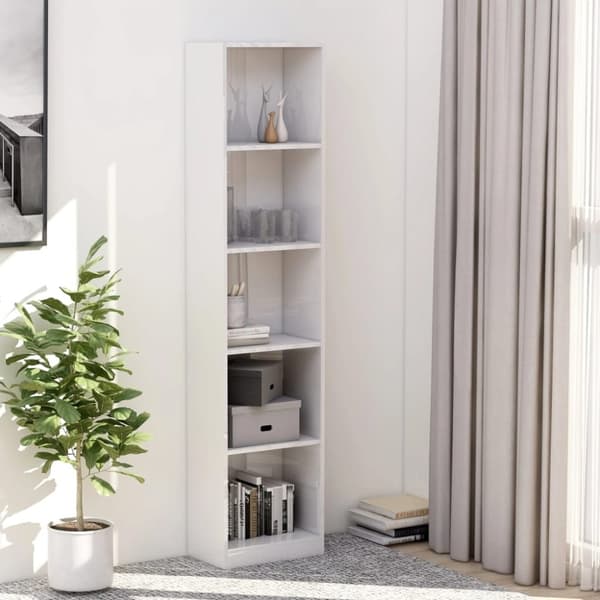 vidaXL Bokhylla 5 hyllor vit högglans 40x24x175 cm spånskiva