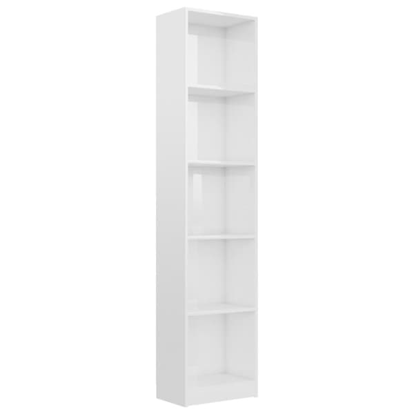 vidaXL Bokhylla 5 hyllor vit högglans 40x24x175 cm spånskiva