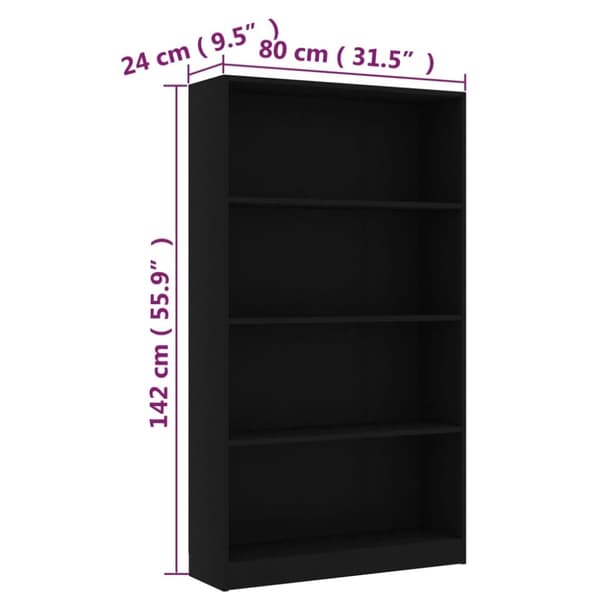 vidaXL Bogreol/reol med 4 hylder 80x24x142 cm konstrueret træ sort change