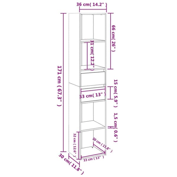 vidaXL Bogreol/reol 36x30x171 cm konstrueret træ sort change