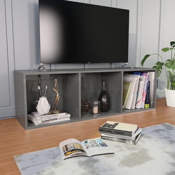 vidaXL Bokhylla/TV-bänk grå högglans 36x30x114 cm spånskiva