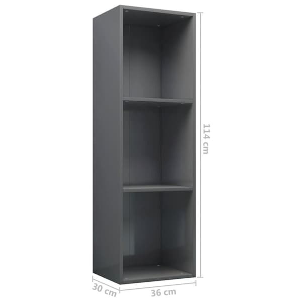 vidaXL Bokhylla/TV-bänk grå högglans 36x30x114 cm spånskiva
