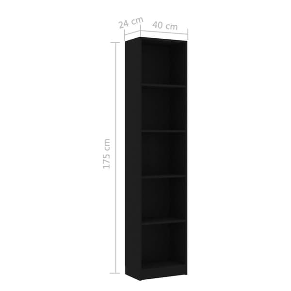 vidaXL Bogreol/reol med 5 hylder 40 x 24 x 175 cm spånplade sort change