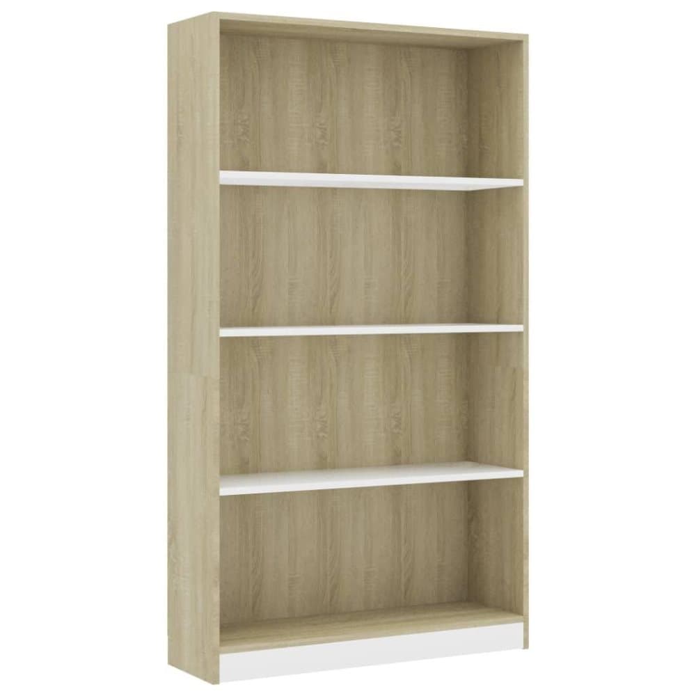 vidaXL bogreol med 4 hylder 80 x 24 x 142 cm spånplade hvid sonoma-eg