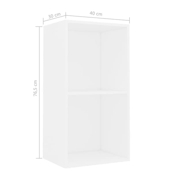 vidaXL Bokhylla 2 hyllor vit 40x30x76,5 cm spånskiva