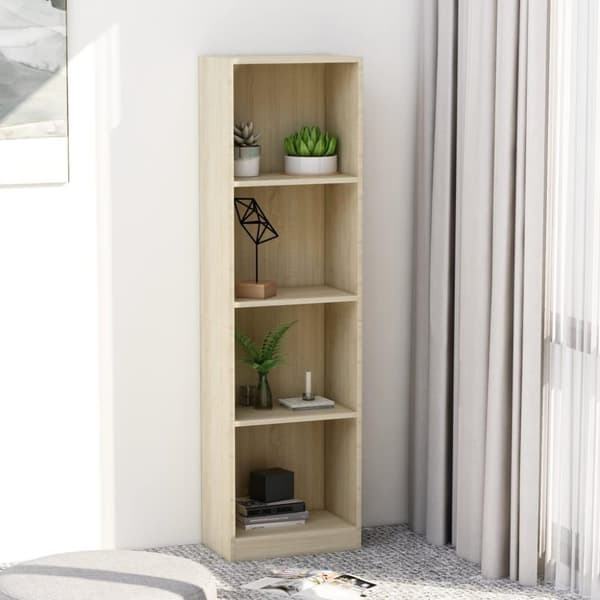 vidaXL Bogreol/reol med 4 hylder 40x24x142 cm konstrueret træ sonoma-eg change