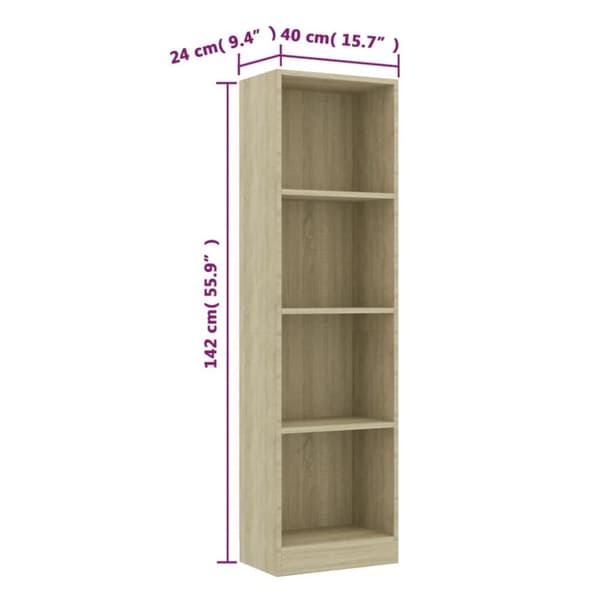 vidaXL Bogreol/reol med 4 hylder 40x24x142 cm konstrueret træ sonoma-eg change