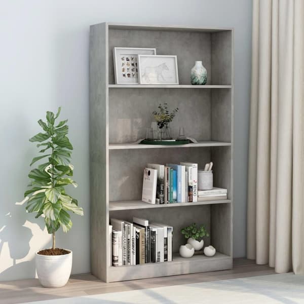 vidaXL Bogreol/reol med 4 hylder 80x24x142 cm konstrueret træ betongrå change