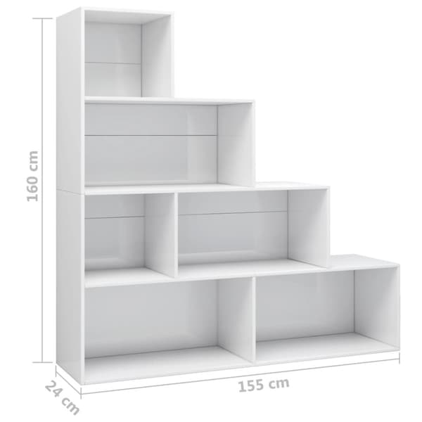 vidaXL Bogreol/reol/rumdeler 155 x 24 x 160 cm spånplade hvid højglans change