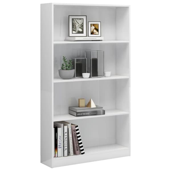 vidaXL Bogreol/reol med 4 hylder 80 x 24 x 142 cm spånplade hvid højglans change