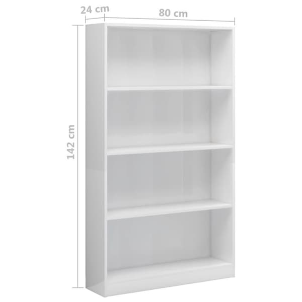vidaXL Bogreol/reol med 4 hylder 80 x 24 x 142 cm spånplade hvid højglans change