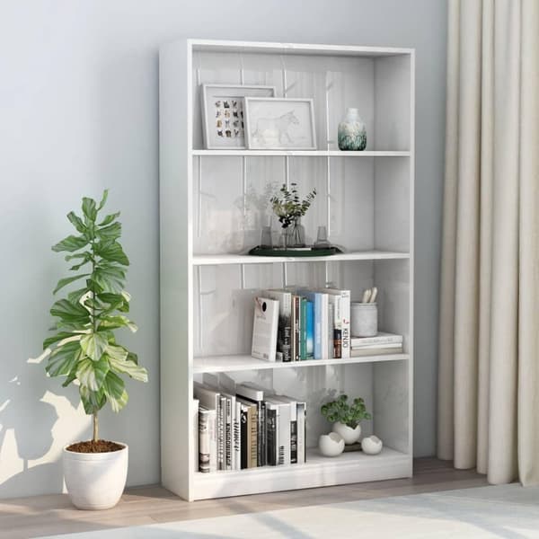 vidaXL Bogreol/reol med 4 hylder 80 x 24 x 142 cm spånplade hvid højglans change