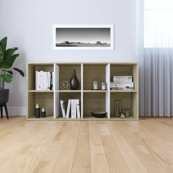 vidaXL Kirjakaappi valkoinen/Sonoma tammi 66x30x130 cm lastulevy