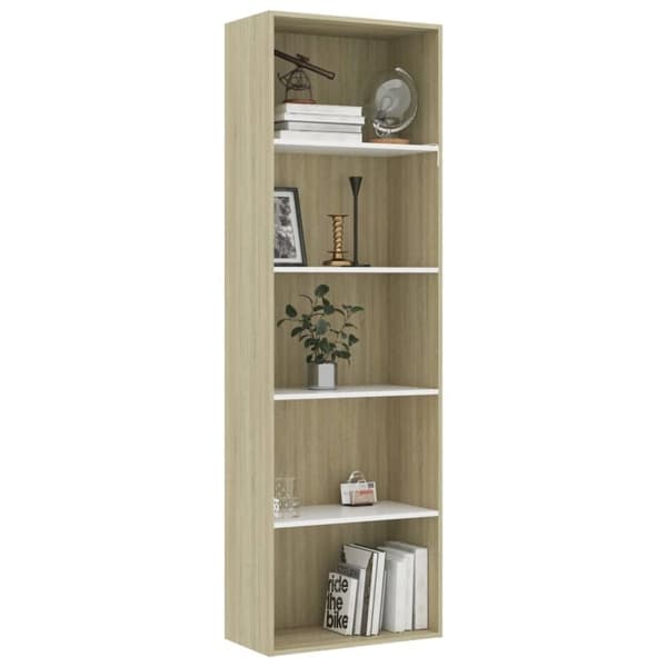 vidaXL Bogreol/reol med 5 hylder 60 x 30 x 189 cm spånplade hvid sonoma-eg