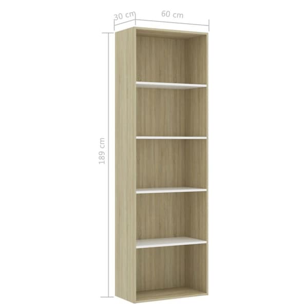 vidaXL Bogreol/reol med 5 hylder 60 x 30 x 189 cm spånplade hvid sonoma-eg