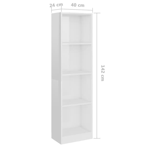 vidaXL Bogreol/reol med 4 hylder 40 x 24 x 142 cm spånplade hvid højglans change