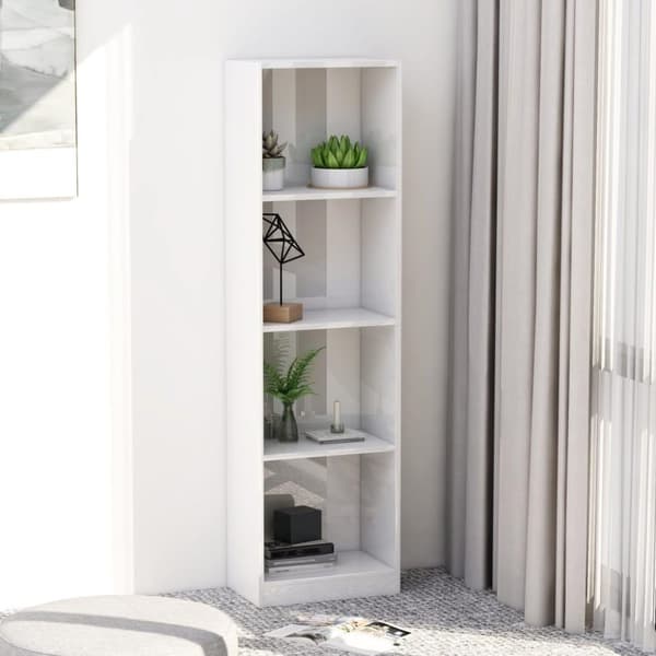 vidaXL Bogreol/reol med 4 hylder 40 x 24 x 142 cm spånplade hvid højglans change