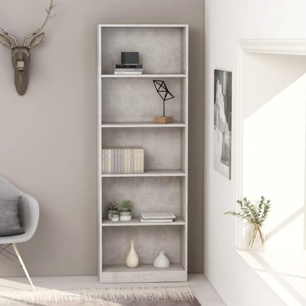 vidaXL Bogreol/reol 60x24x175 cm 5 hylder konstrueret træ betongrå change