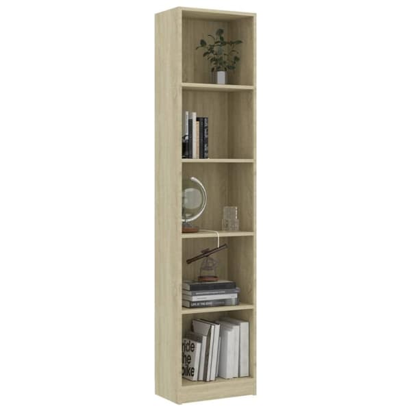 vidaXL Bogreol/reol med 5 hylder 40 x 24 x 175 cm spånplade sonoma-eg change