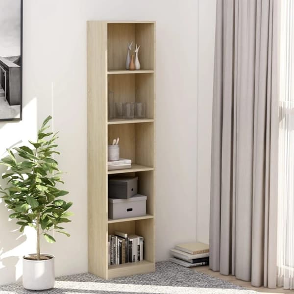 vidaXL Bogreol/reol med 5 hylder 40 x 24 x 175 cm spånplade sonoma-eg change
