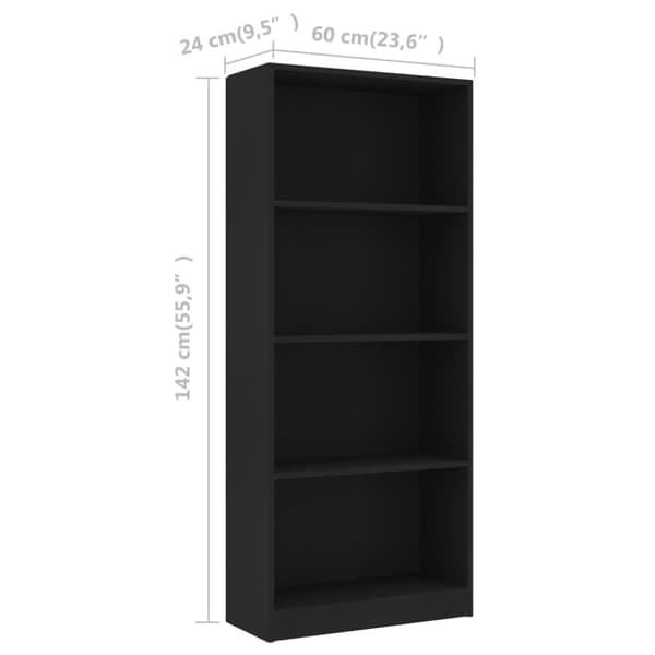 vidaXL Bogreol/reol med 4 hylder 60 x 24 x 142 cm spånplade sort change