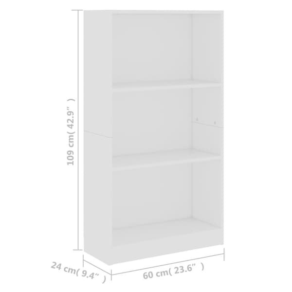 vidaXL Bogreol/reol med 3 hylder 60x24x109 cm konstrueret træ hvid change