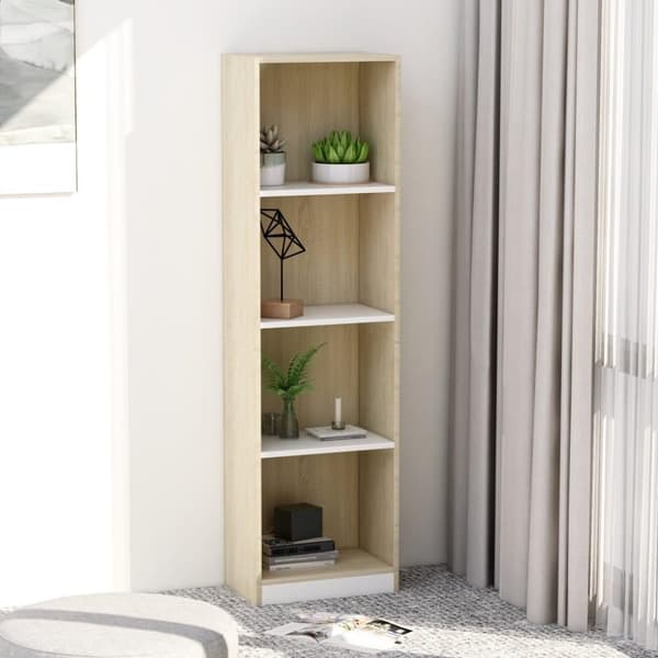 vidaXL Bogreol/reol med 4 hylder 40x24x142 cm konstrueret træ hvid og eg change